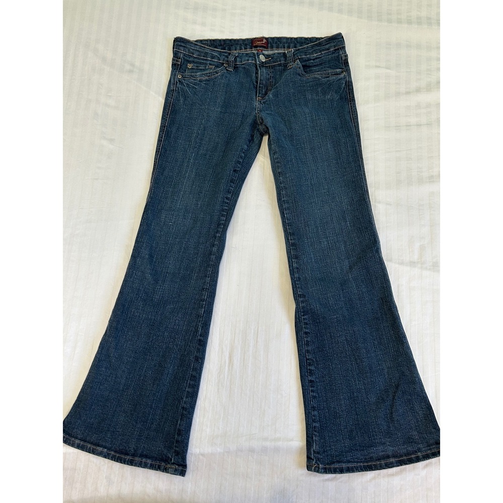 Space Underground Dark Wash Flare Leg Jeans Embroidered Back Pockets Size 15